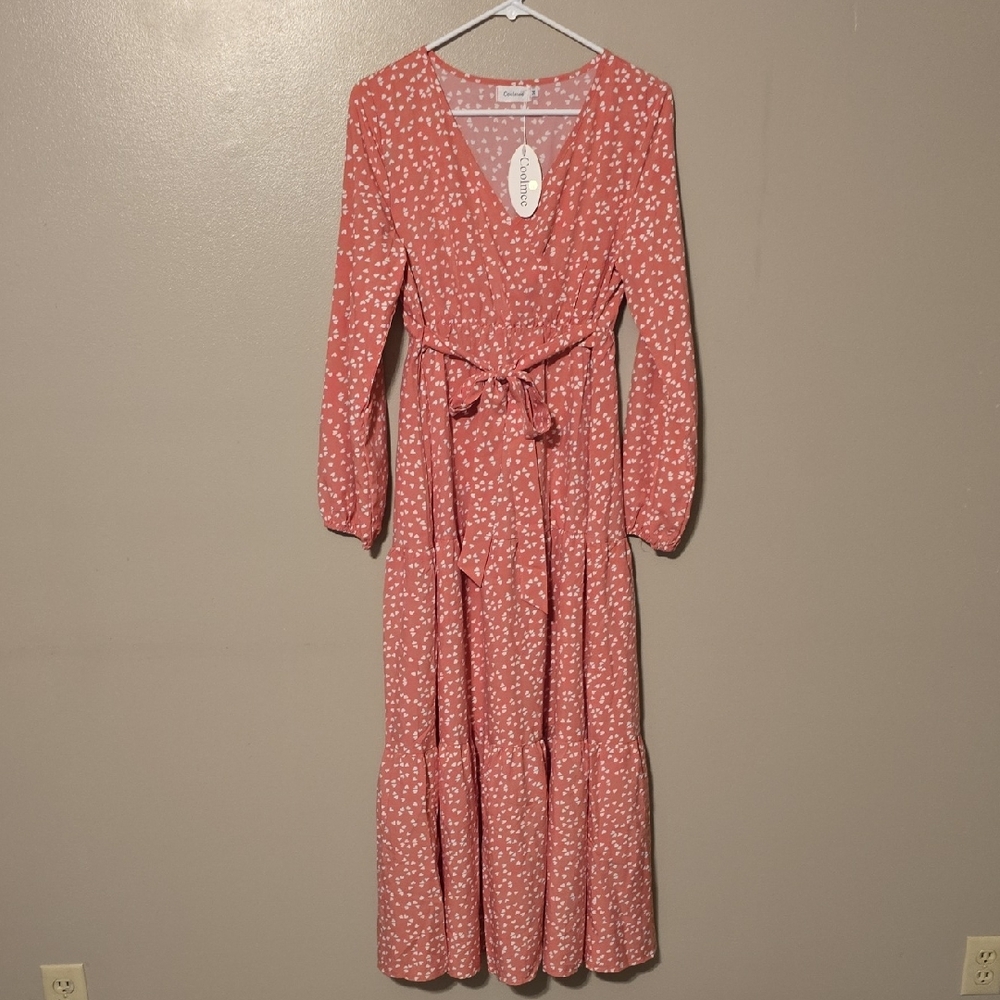 Coolmee Pink Floral Maxi Dress Womens Size Medium‎ NWT